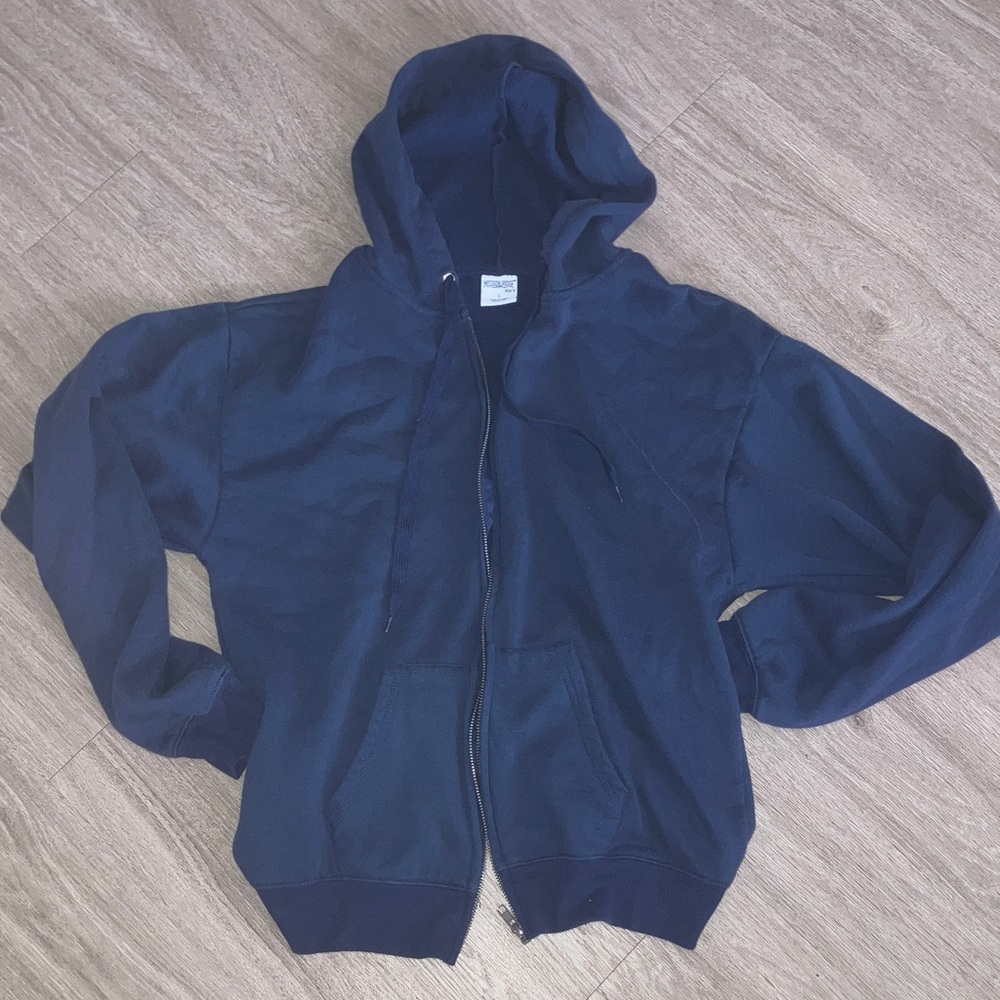 Navy Zip-Up Hooded Sweatshirt
